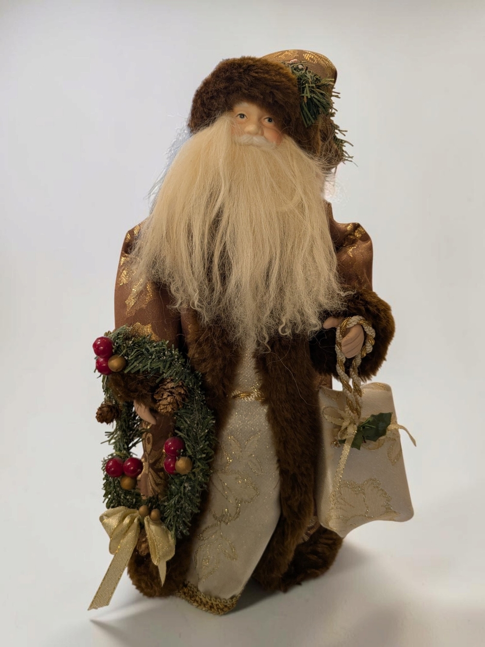 JC Penney Old World Santa Tree Topper 15" Vintage 1997 Faux Fur Woodland